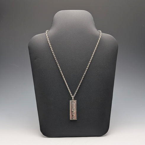 1977 British Sterling Silver Jubilee Ingot Pendant & Sterling Silver Chain, 40g, Troika Designs